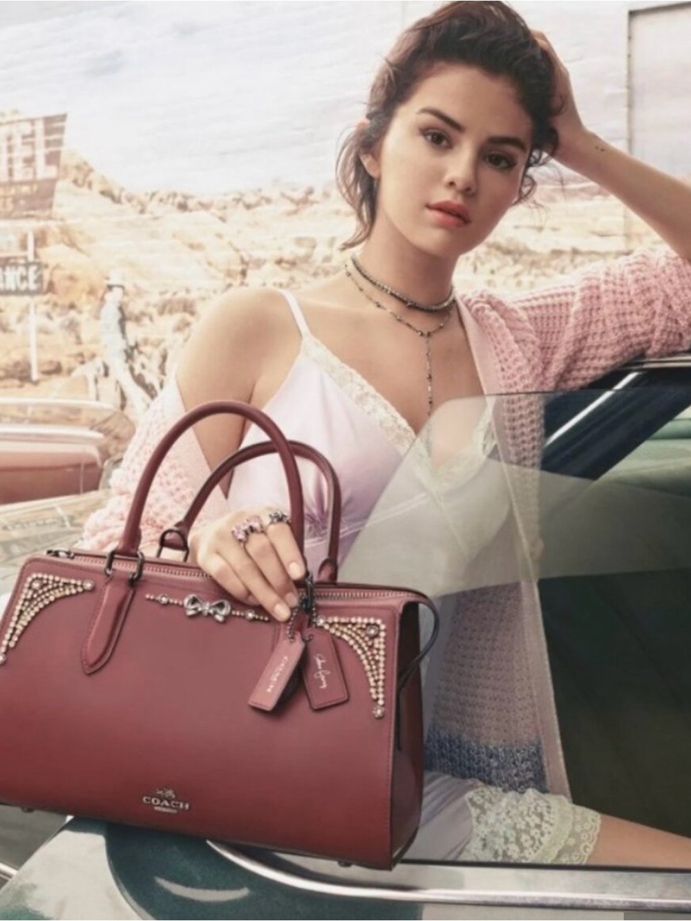 Coach Selena Gomez Limited Edition Leather Satchel with Rhinestones